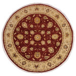 Bareen's Designer Rugs - Ziegler Kafkaz Ethelyn Red/Ivory Round Rug, 8'0 x 8'3 - A Persian influenced Turkish hand knotted rug made by skilled artisans capable of creating the most exceptional vegetable dyes and hand-spun New Zealand wool. This gorgeous one of a kind Peshawar Kafkaz handmade rugs is also known as a Chobi Rug. This gorgeous rug is extremely versatile and is famous for its soft pleasing color palette and informal design that works in a myriad of interiors. It has been expertly hand-tied, finished, sun-dried, and can contain up to 1.5 million knots. It takes 4 skilled artisans to hand knot this rug nine to twelve months to complete this piece of art. The invigorating colors and patterns in this rug will give your home an elegant and fresh appearance. While drawing upon the coloring and patterns of antique rugs, contemporary Peshawar pieces incorporate modern design motifs and feature vibrant color tones.Give your room a luxurious look and feel with this beautiful rug with gorgeous color pallet. The intricate design allows this oriental rug to creates a royal ambience in any decor. Hand knotted construction and natural fibers gives this rug soft feel under your feet.