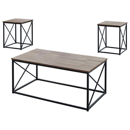 HomeRoots Dark Taupe Black Metal Table Set 3Pcs Set