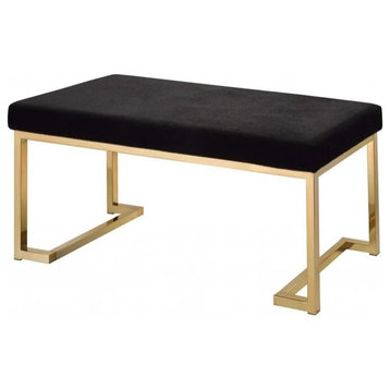 Modern Accent Bench, Open Champagne Metal Base With Comfortable Black Seat