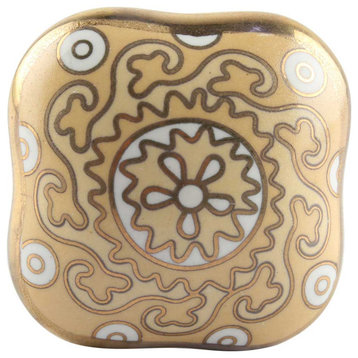 Ceramic Square 1-4/7 in. Yellow and Gold Drawer Cabinet Knob