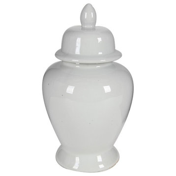 Decorative Porcelain Ginger Jar With Lidded Top, Medium, White