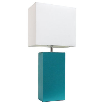 Elegant Designs Modern Genuine Leather Table Lamp, Teal