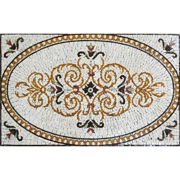 Arabesque Marble Rug Mosaic - Sand, 53"x35"