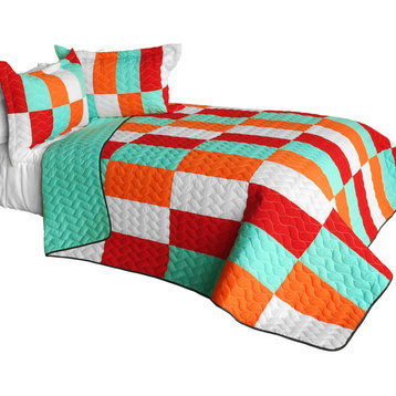 Kaleidoscope 3PC Vermicelli - Quilted Patchwork Quilt Set (Full/Queen Size)