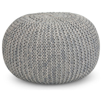 Simpli Home Nikki Boho Round Hand Knit Pouf in Gray Cotton