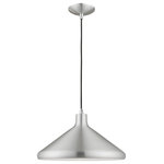 Livex Lighting - Livex Lighting 41179-66 Metal Shade - 15.25" One Light Mini Pendant - Uncover a retro trend with this versatile cone penMetal Shade 15.25" O Brushed Aluminum Bru *UL Approved: YES Energy Star Qualified: n/a ADA Certified: n/a  *Number of Lights: Lamp: 1-*Wattage:60w Medium Base bulb(s) *Bulb Included:No *Bulb Type:Medium Base *Finish Type:Brushed Aluminum