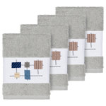 Linum Home Textiles - Khloe 4 Piece Embellished Washcloth Set - The KHLOE Embellished Towel Collection features a mod geometric grid embroidery on a woven textured border.