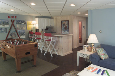 Example of a trendy family room design in Portland Maine