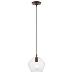 Livex Lighting - Aldrich 1 Light Bronze Pendant - This single light pendant suspends simply, and it's great solo over focus points or set in pairs or trios over long counter tops and islands. It is shown in a bronze finish with clear glass.