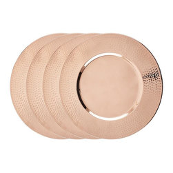 16 in. Decor Copper Charger Plate - Hammered Rim (Set of 4) - Dinner Plates