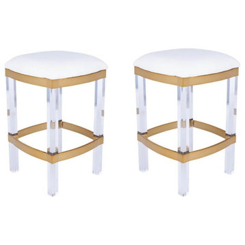 Home Square 2 Piece Acrylic and Polished Brass Counter Stool Set in White