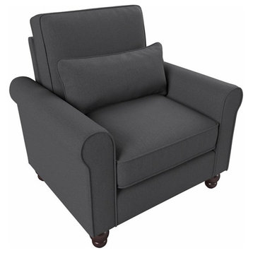Hudson Accent Chair with Arms in Charcoal Gray Herringbone Fabric