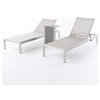 GDF Studio 3-Piece Crested Bay Gray Mesh Chaise Lounge Set With End Table, Gray Wood