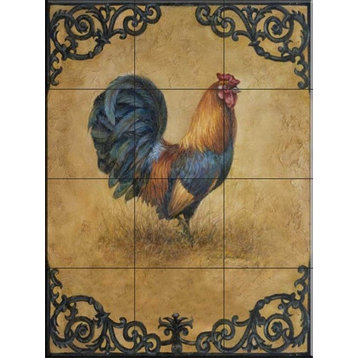 Tile Mural, Rustic Rooster by Laurie Snow Hein