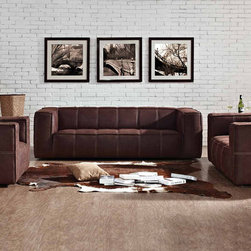 Arizona Modern Sofa Set in Brown / Beige Leather-like Fabric - $3667.40 - Living Room Furniture Sets