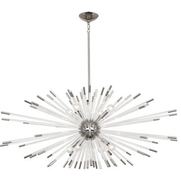 Andromeda Chandelier, Polished Nickel Finish With Clear Acrylic Rods