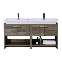 63 inch Havana Oak Modern Bathroom Vanity with Integrated Sink Top - Bathroom Vanities And Sink Consoles