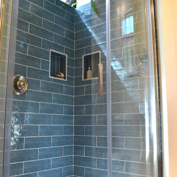 The Oasis Tiny Home Bathroom- Blue Tile Shower