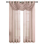 Abripedic - Abri Grommet 5-Piece Window Treatment Set, Mauve, Panel Size: 100"x84", Valance: - Add an opulent and deluxe look to almost any room in the house with this Grommet Sheer Curtain Panels by Abripedic. With several different sizes available, these curtains accommodate a variety of window types. Opt from the seven delightful different colors available that perfectly complements any room. Have an informal appearance with the panels only or add more elegance with one or more waterfall valances. Add the valance scarf to complete the look. See-through and delicate, the Abripedic Grommet Crushed Sheer Curtain Panel looks dreamy blowing in the breeze. These long, sheer curtains can be hung alone or under solid drapes.