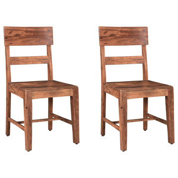 Stafford Single Slat Dining Chair, Set of 2, Brown, Wood Seat