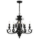 Livex Lighting - Valencia 5-Light Shiny Black Chandelier - The Valencia is a classically inspired fixture with an overlapping leaf pattern and graceful curves. It is reminiscent of a European trestle though the elements of this piece are beautifully rendered in a shiny black finish, which creates a much more contemporary feeling. This five-light chandelier is perfect for any interior design style. Suspended in your living room, dining room or bedroom, this light will add glamour to your life.