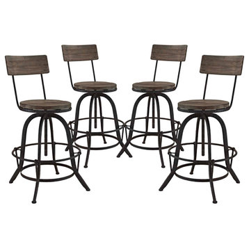 Procure Bar Stool Pine Wood and Iron, Set of 4, Brown