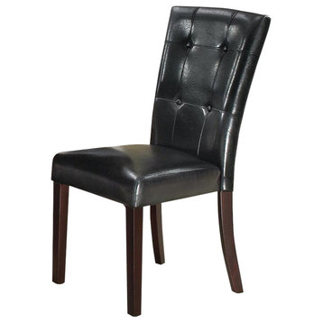 Benzara BM171560 Leather Upholstered Dining Chair Tufted Back Set of 2 Black