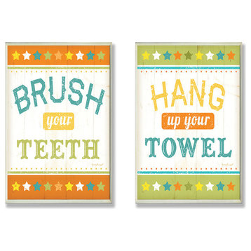 Brush Your Teeth & Hang Up Your Towel Bath Wall Plaque Duo