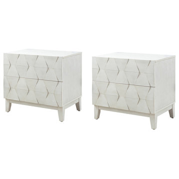 Helga 2-Drawers Nightstand With Charging Station Set of 2, White