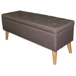 ORE International - 17" Gray Tefted Storage Bench - Contemporary compact tufted ottoman upholstered in a sophisticated yet easy-care Grey Suede fabric. Pair it with its companion stand-alone or sectional pieces, all with firm but plump support. Wooden legs finished in a reclaim teak wood put an elegant spin on this handy storage bench.