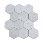 12.25"x10.75" Carrara White Hexagon Mosaic Tile Honed, Chip Size 4"