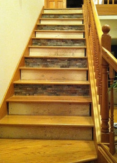 Carpet Tile Riser Stairs design question. Wood tile riser carpet tried?