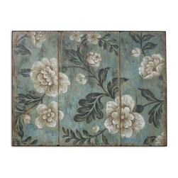 Uttermost Peach And Aqua Floral Art - Artwork
