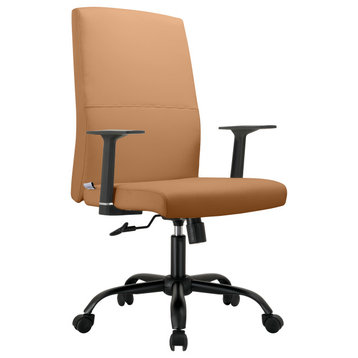 LeisureMod Evander Leather Office Chair With Adjustable Height, Acorn Brown
