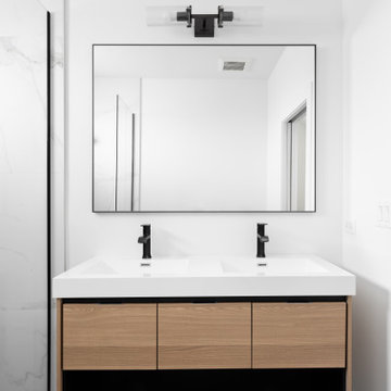 Astoria Queens | Black Herringbone Industrial Bathroom Remodel