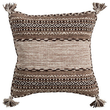 Trenza by Surya Down Pillow, Camel/Dk.Brown/Ivory, 18' x 18'