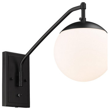 Glenn 1-Light Articulating Wall Sconce in Matte Black with Opal Glass