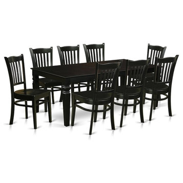 9-Piece Dining Room Set With a Table and 8 Wood Kitchen Chairs, Black