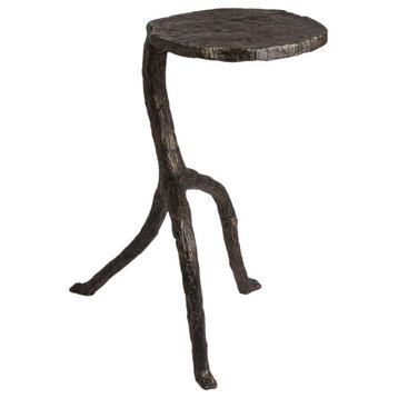 Modern Abstract Faux Bois Iron Accent Table  Walking Stick Tripod Sculpture