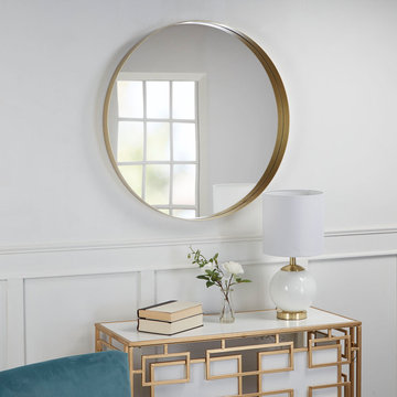 Eagan Round Metal Wall Mirror , Flat Gold