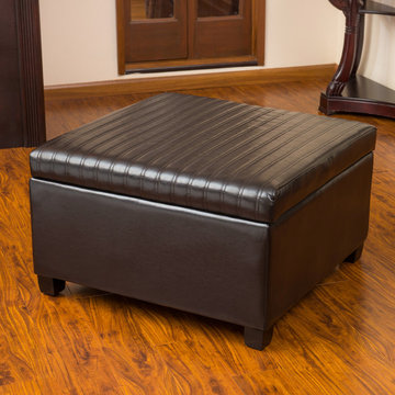 Contemporary Living Space Featuring Storage Ottoman