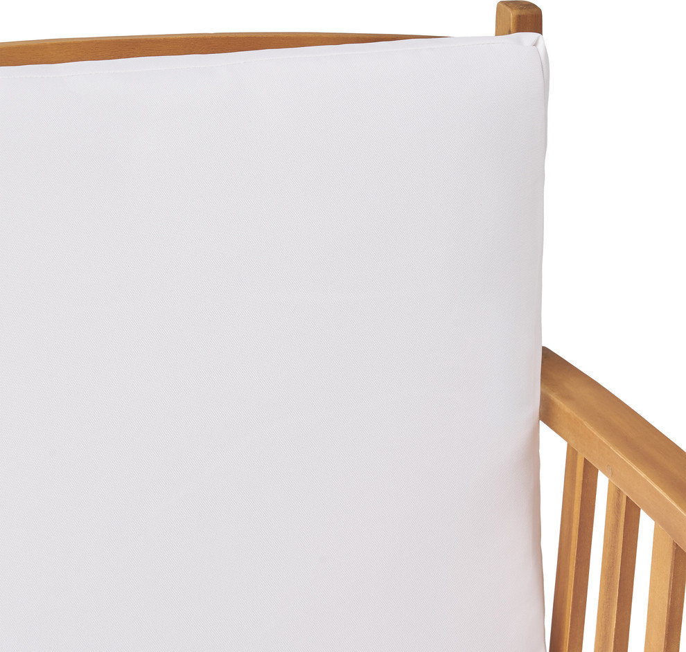 Maud Outdoor 5 Seater Acacia Wood Sofa Sectional Set, Brown Patina, White