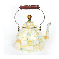 Parchment Check Enamel Tea Kettle - 3 Quart | MacKenzie-Childs - Kettles