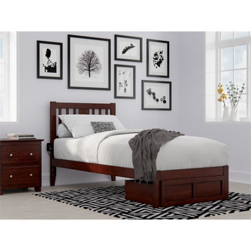 AFI Tahoe Twin XL Solid Wood Foot Drawer Bed with USB Charger in Walnut
