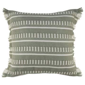 Ox Bay Handwoven Green/White Geometric Polyester Pillow Cover, 24"x24"