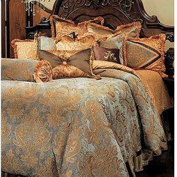 Elizabeth 13 PC King Aqua Bedding Set by Michael Amini - Bedding