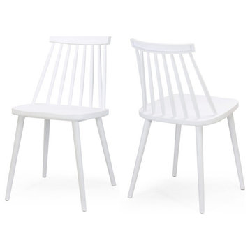 Phoebe Hume Farmhouse Spindle-Back Dining Chair, Set of 2, White