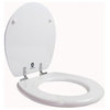 Round Toilet Seat With Chromed Metal Hinges, Wood, White