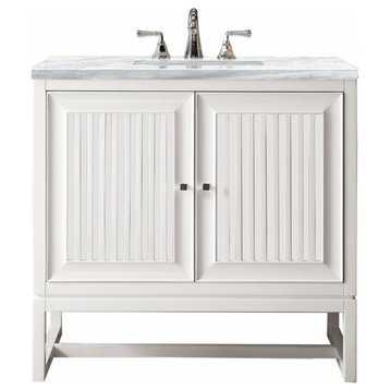 36 Inch White Floating or Freestanding Single Sink Bathroom Vanity, James Martin