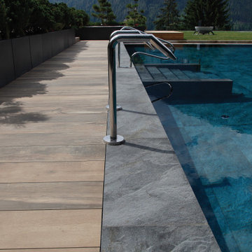 Pool porcelain pavers - wood and stone look